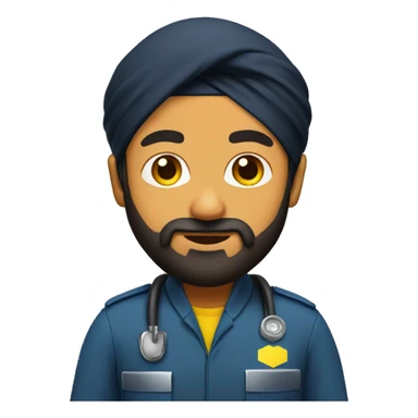 Sikh man with beard wearing a black turban and a yellow paramedic jacket sticker