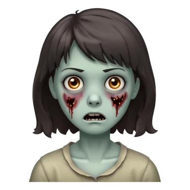 A zombie with a scared face, with medium wavy dark hair and short bangs sticker