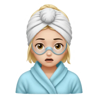 scared girl with bath towels and eye mask sticker