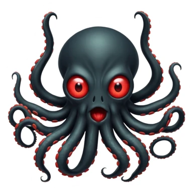 aggressive 8-tentacled black cyclops alien emoji, black body, one big evil red eye in the middle, tentacles raised in attack, no arms or legs, match attached references sticker
