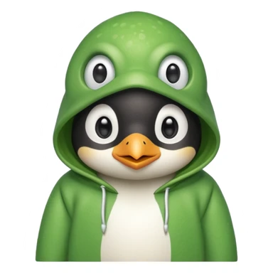 A cute penguin with a frog hoodie sticker