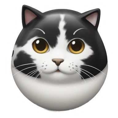 A black and white cat with a fur pattern on its head that looks like a bowl cut sticker