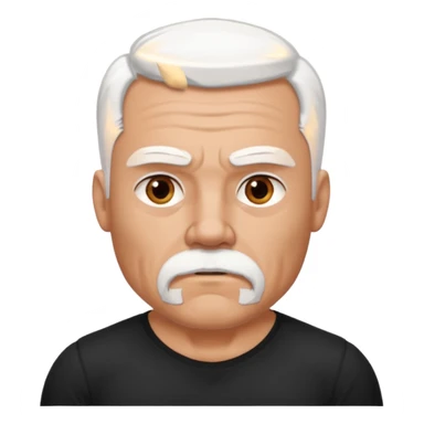 White haired muscled adult man with a black t-shirt. He has white beard with a short goatee. Dark brown eyes and some wrinkles. sticker