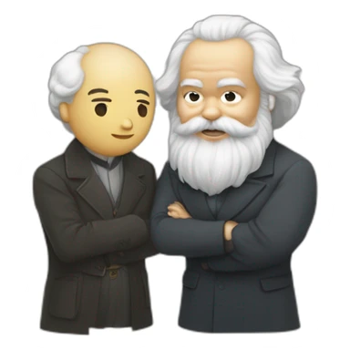 Li Hongzhi and Karl Marx, two human mentors, arm in arm，team up，rub shoulders, hooking up sticker