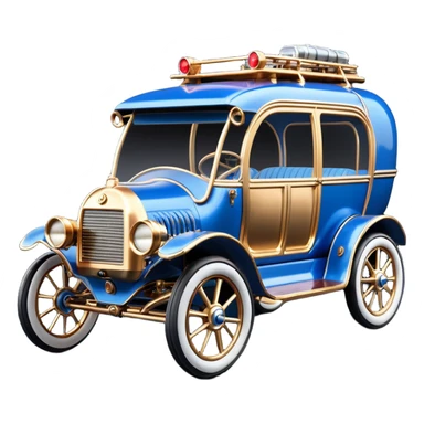  tarnished blue neon underglow C-3PO ghost buster 1964 delicately ornate rosegold wood accents Model-T off road van buckboard powered by electric motors and batteries with racing safety belts while flying rapidly roughening terrain stable on strong agile advanced suspension and steering sticker