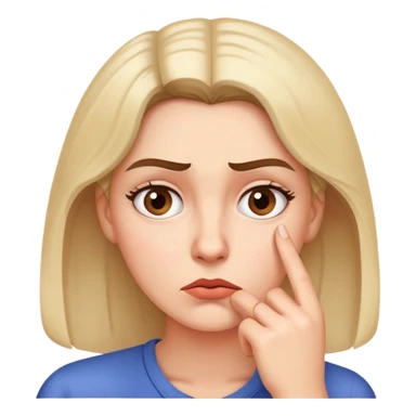 Woman with finger on chin, puzzled expression with furrowed brow sticker