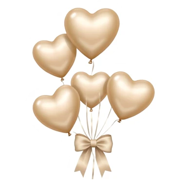 pearl-colored bow and 6 beige  aesthetic heart-shaped balloons sticker
