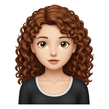 aesthetic white girl with brown long curly hair and darkbrown eyes  , white top sticker