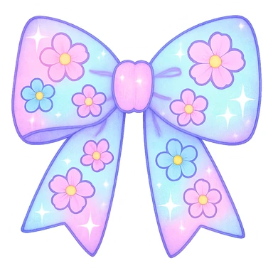 kpop bow with pastel flowers and sparkles, cute and trendy sticker