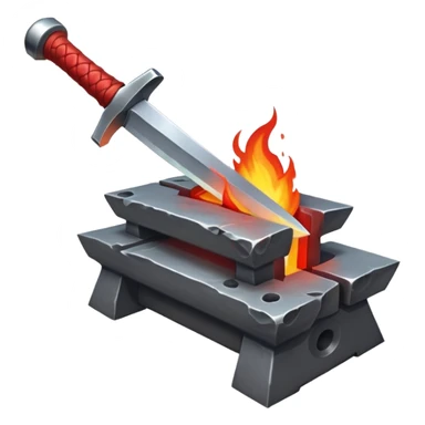 red-hot sword being forged on anvil with hammer sticker