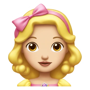 Snow White-princess pink normal dress and pink bow on head, yellow skin sticker
