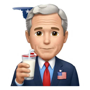 George w bush drinking milk in a suit with an American flag pin sticker