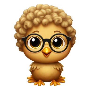 baby light brown chick with curly hair on top and glasses sticker