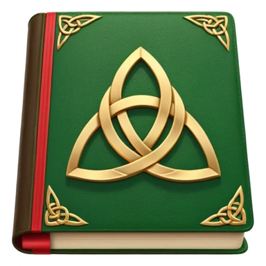 a green closed book with a golden triquetra on it with a red ribbon between the paged sticker