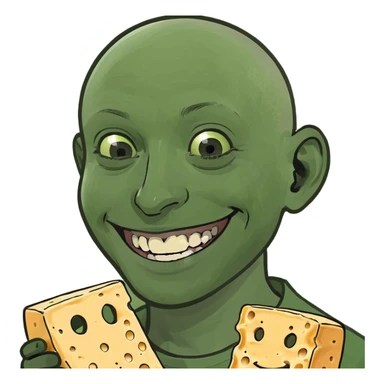 bald boy smiling portrait with cheese sticker