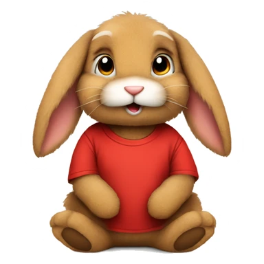 Cute Fluffy brown bunny rabbit teddy wearing red tshirt sitting  sticker