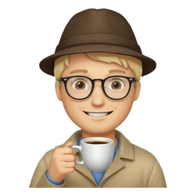 glasses blonde man drink coffe with hat  sticker
