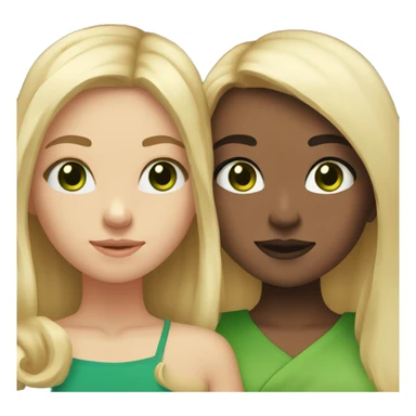 two girl besties, one with blonde hair and green eyes and the other girl with dark brown middle legnth hair and brown eyes sticker