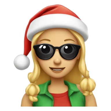Blonde girl wearing Santa hat with sunglasses on eating pizza sticker