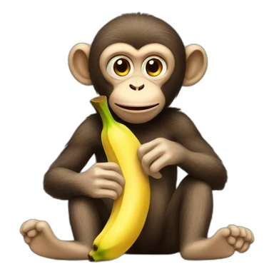 Monkey eating a banana with its feet sticker
