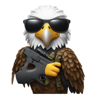 An eagle with a gun in its hand and sunglasses on its eyes sticker