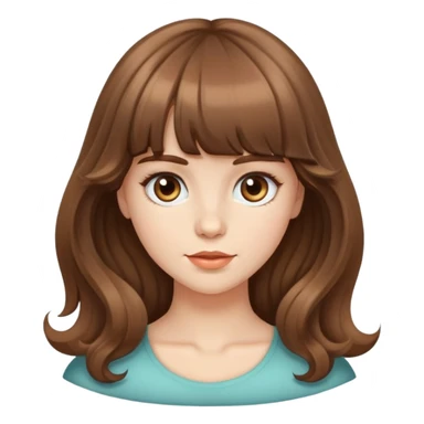 Caucasian girl with brown blunt bangs and big wavy hair sticker