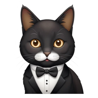 Black tux cat with a multi colored grey and brownish cat sticker
