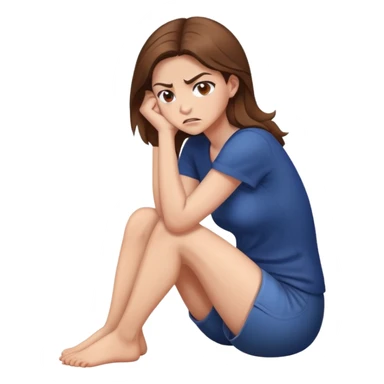 angry woman with brown hair sitting in profile on a floor hugging her knees avoiding conversation  sticker