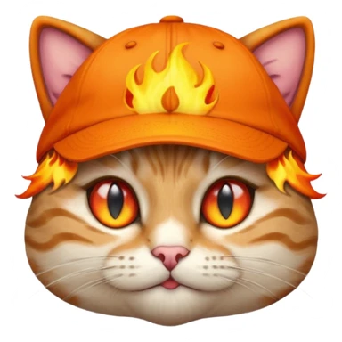 Cat with the flames in his eyes with a orange baseball hat on his head sticker