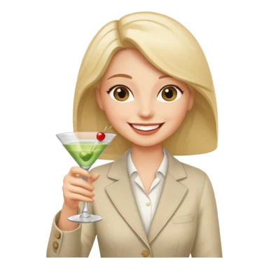 smiling face holding a martini glass, cheerful expression sticker