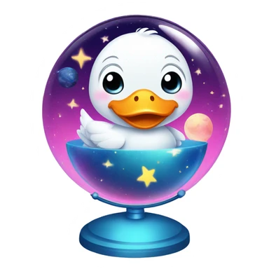 Kawaii colorful baby goose in a space globe sticker