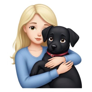 Girl cuddling black dog sticker