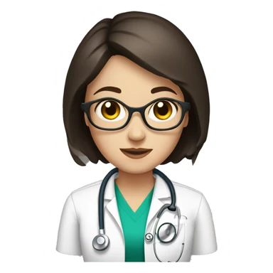 White girl with dark brown short hair with stethoscope sticker