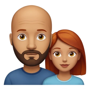 Couple. A bald man with dark brown beard and a girl with light skin. She is a redhead and has dark yellow brown auburn hair. Different skincolor. She has very light skin. sticker
