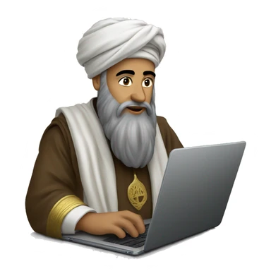 A caliph with turban writing in a laptop sticker