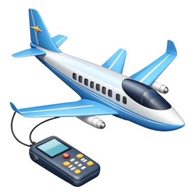 An icon featuring a remote-controlled model airplane soaring through the sky, with a detailed transmitter in the foreground. The sky is clear with motion lines showing flight. Transparent background emphasizes the precision, creativity, and joy of aeromodelling as a sport. sticker