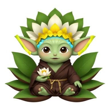 Baby Yoda con su tunica chocolate oscuro sentado dentro de una flor de loto sticker