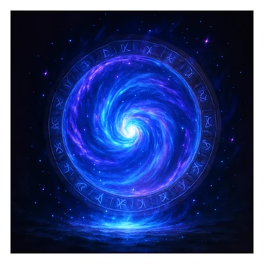 a magical portal swirling with blue and purple energy, glowing, fantasy style sticker