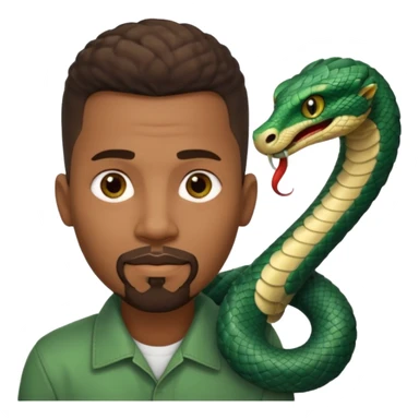 Homme couleur de peau noir, yeux marron avec un bouc que le menton, cheveux court avec dégradé sur le côté, avec un cobra à côté sticker