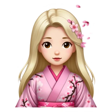 Long-haired girl wearing a cherry blossom pattern kimono sticker
