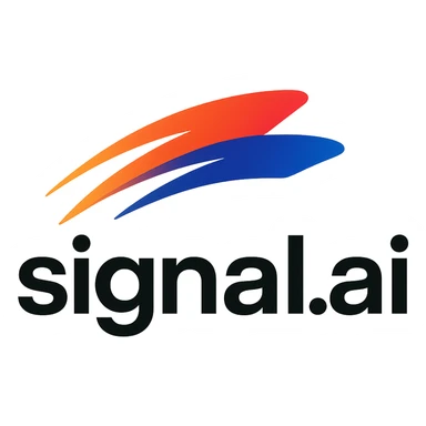 logo for signal.ai featuring 'signal.ai' text and a fast-moving abstract swoosh, symbolizing speed and support, bold colors, modern look sticker