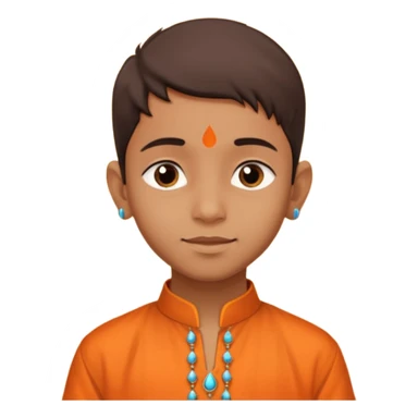an indian boy in orange kurta and tilak with text belo saying "Veer" sticker