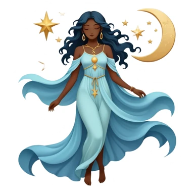 Mystical tarot card with flowing clothing silhouette, ethereal fashion symbol with stars and moon elements sticker