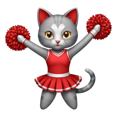 A sleek grey cat cheerleader twirling pom-poms with confident energy. sticker