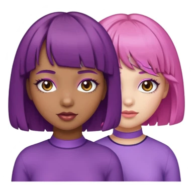 One girl with brown skin and short curly purple hair and brown eyes and another girl with white skin pink bob with bangs and hazel eyes  sticker