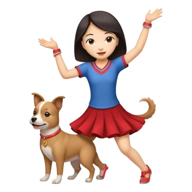 an asian girl dance with her dog sticker