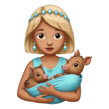 woman holding baby boars with ribbons and crystals sticker