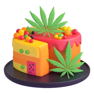 colorful frosted fruit cake with cannabis leaf on a plate sticker