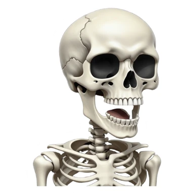 Skeleton super idol screaming but a very white decomposed skeleton head (the decomposed skeleton head has no lower jaw and only 4 upper teeth) covering his face and behind it is a (somewhat) dark gray color and the background is pitch black sticker