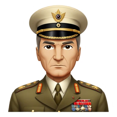 Cinematic Realistic Mustafa Kemal Atatürk Portrait Emoji, depicted as a visionary statesman with a determined gaze and period military attire, rendered with rich textures and dynamic historical lighting that captures his transformative leadership. sticker